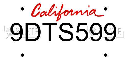 9DTS599 California License Plate