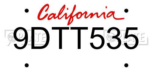 9DTT535 California License Plate