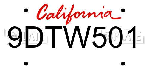 9DTW501 California License Plate
