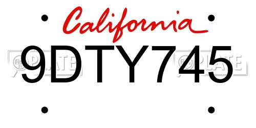 9DTY745 California License Plate