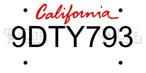 9DTY793 California License Plate