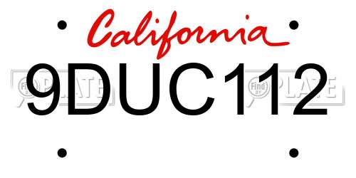 9DUC112 California License Plate