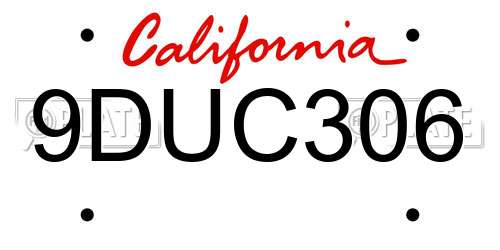 9DUC306 California License Plate