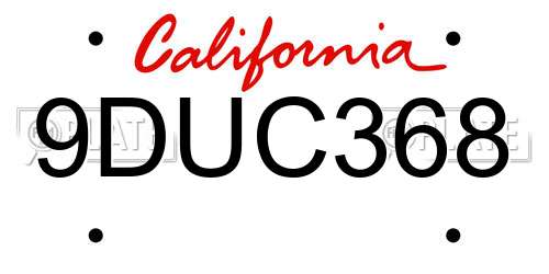 9DUC368 California License Plate