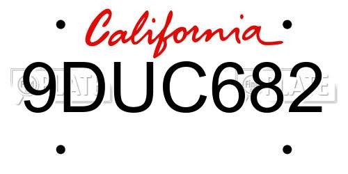 9DUC682 California License Plate
