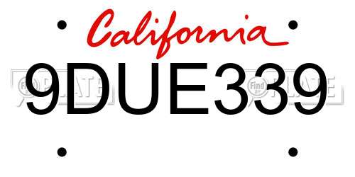 9DUE339 California License Plate