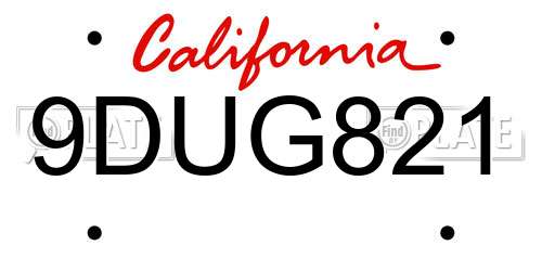 9DUG821 California License Plate