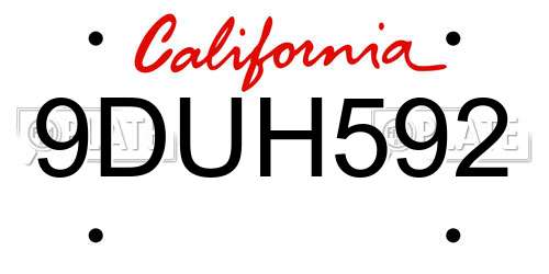 9DUH592 California License Plate