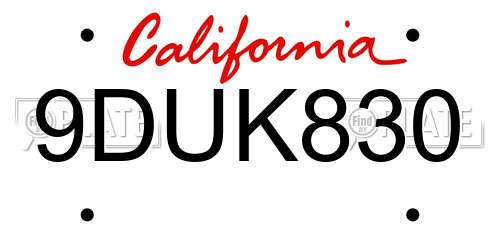9DUK830 California License Plate