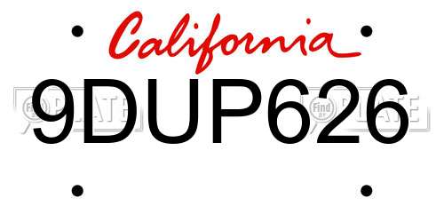 9DUP626 California License Plate