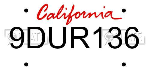9DUR136 California License Plate