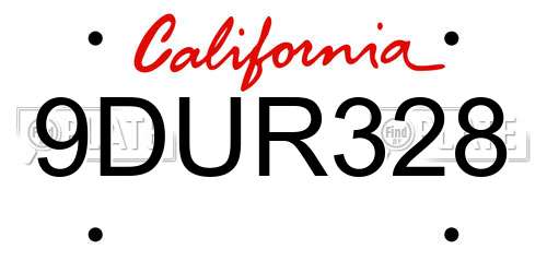 9DUR328 California License Plate