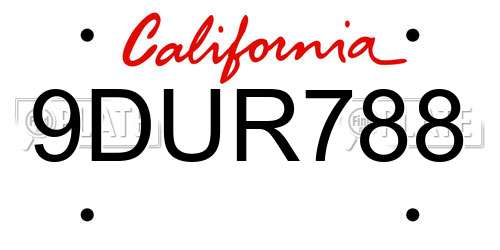9DUR788 California License Plate