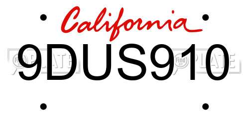 9DUS910 California License Plate