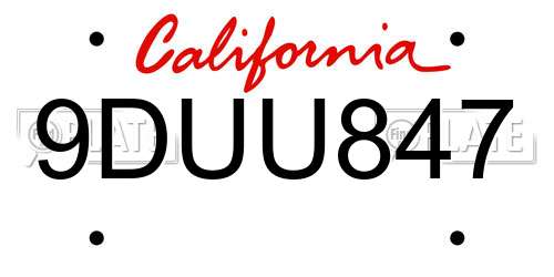 9DUU847 California License Plate