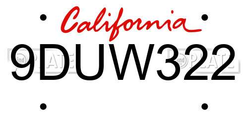 9DUW322 California License Plate