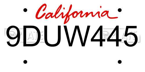 9DUW445 California License Plate