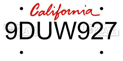 9DUW927 California License Plate
