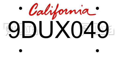 9DUX049 California License Plate