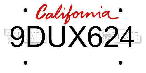 9DUX624 California License Plate