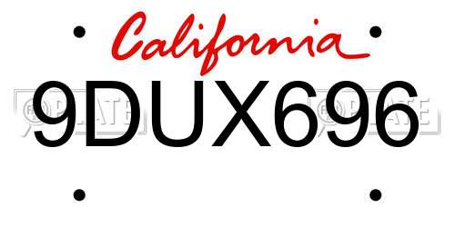 9DUX696 California License Plate