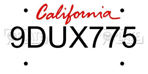 9DUX775 California License Plate