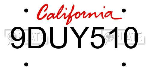 9DUY510 California License Plate