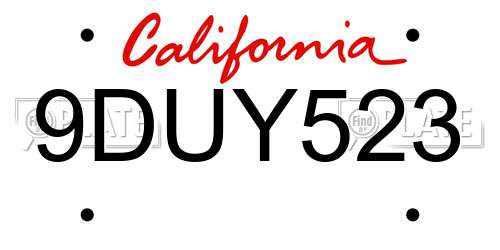 9DUY523 California License Plate