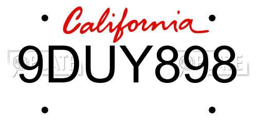 9DUY898 California License Plate