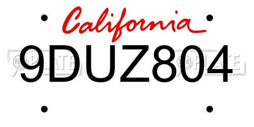 9DUZ804 California License Plate