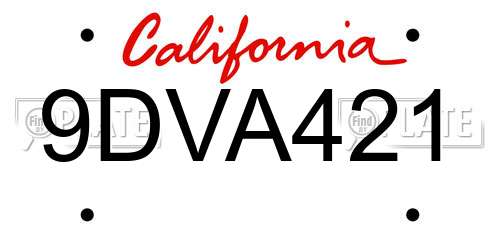 9DVA421 California License Plate