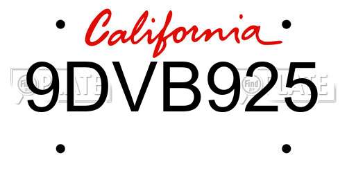 9DVB925 California License Plate