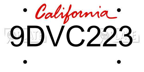9DVC223 California License Plate