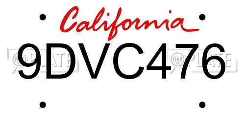 9DVC476 California License Plate
