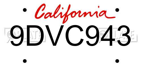 9DVC943 California License Plate