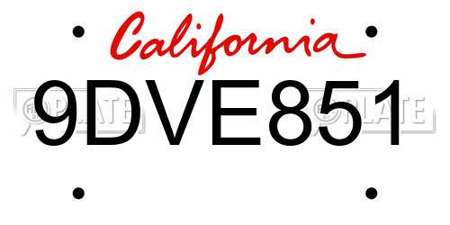 9DVE851 California License Plate