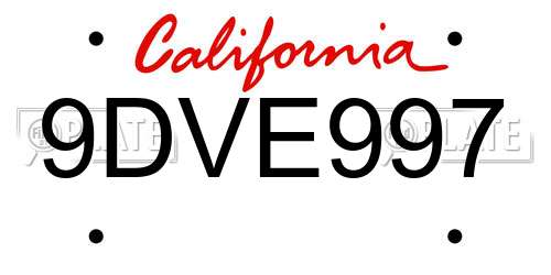 9DVE997 California License Plate
