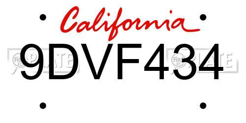 9DVF434 California License Plate