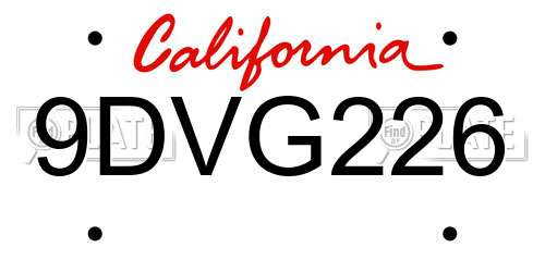 9DVG226 California License Plate