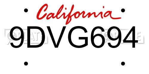 9DVG694 California License Plate