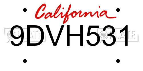 9DVH531 California License Plate