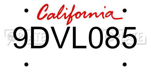 9DVL085 California License Plate