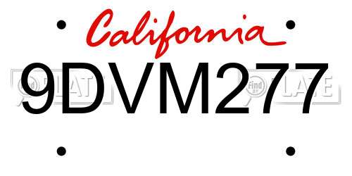 9DVM277 California License Plate
