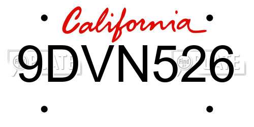9DVN526 California License Plate