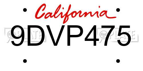 9DVP475 California License Plate