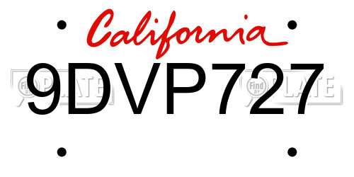 9DVP727 California License Plate