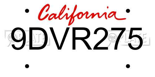9DVR275 California License Plate