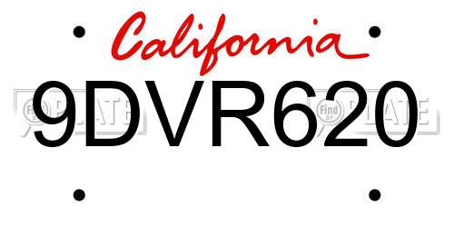 9DVR620 California License Plate