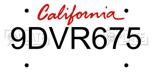 9DVR675 California License Plate