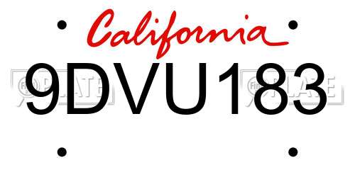 9DVU183 California License Plate